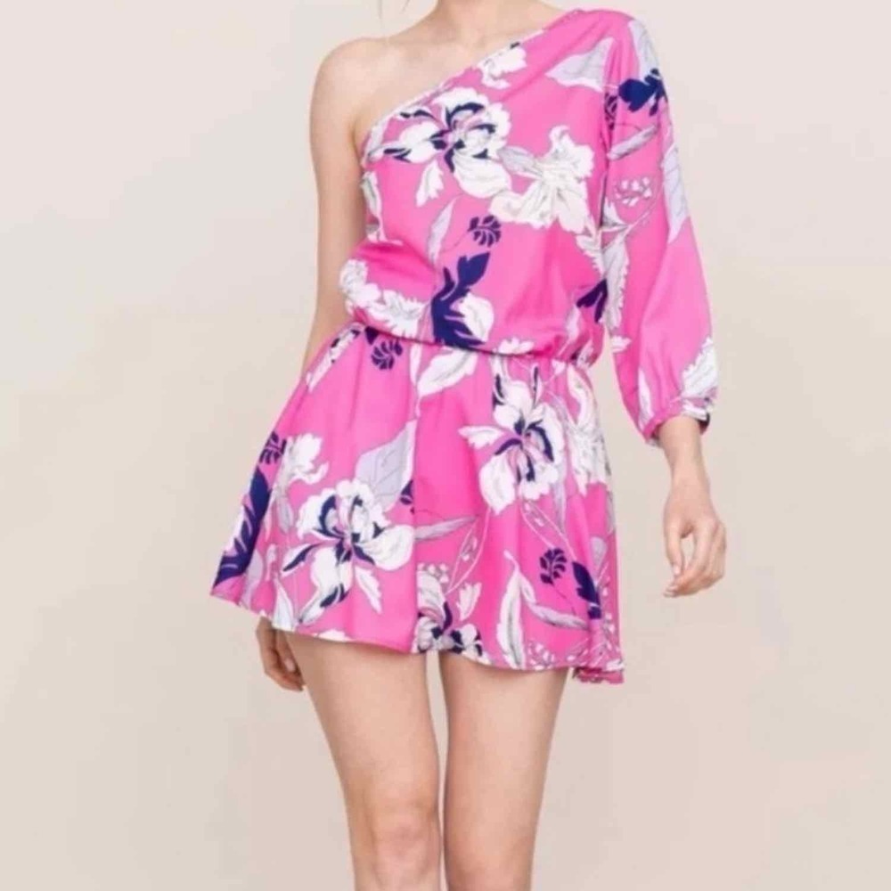 Yumi Kim One Shoulder Pink Floral Mini Dress Size XS